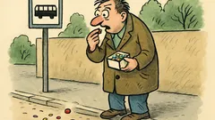 Vtip: Blázen stojí na zastávce a jí...