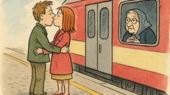 Vtip: Mladá slečna se na nádraží líbá...